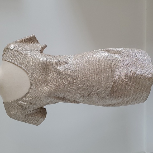 Free People champagne Metallic mini dress size tag missing see measurements EUC - Picture 3 of 9